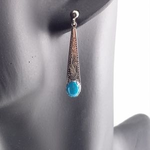 Silver Tone Dangle Earrings with Turquoise Stones